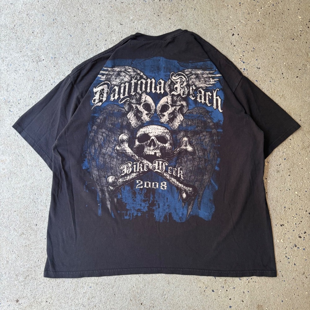 Gildan Daytona Beach Bike Week 2008 Skull Graphic T-Shirt Mens 3XL Black Vintage